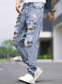 Manfinity LEGND Nam Quần jean Bông Rách Frayed Cắt ra - Rửa nhẹ - Xem 8