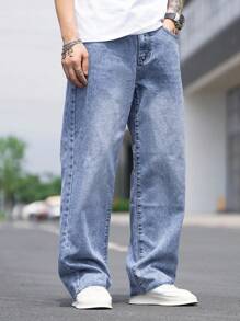 Manfinity Hypemode Men Cotton Slant Pocket Straight Leg Jeans - Medium Wash - View 3