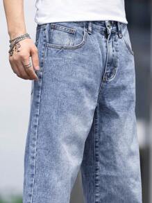 Manfinity Hypemode Men Cotton Slant Pocket Straight Leg Jeans - Medium Wash - View 6