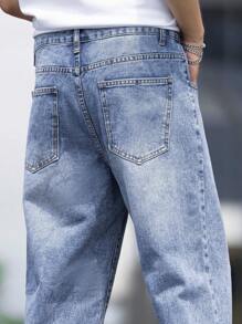 Manfinity Hypemode Men Cotton Slant Pocket Straight Leg Jeans - Medium Wash - View 7