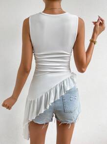 SHEIN Privé Áo khoác và áo lót dành cho xe tăng nữ Bất đối xứng Viên lá sen màu trơn Giải trí - trắng - Xem 3