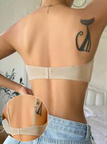 Women's Casual Backless Strapless Bra With Padding Apricot Plain Fabric Underwear - Apricot - View 2