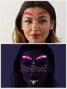 1 Tấm Ngôi Sao & Họa Tiết Lông Vũ Dạ Quang Mặt Miếng Dán Hình Xăm Chống Nước Giả Mặt Miếng Dán Hình Xăm Tự Làm Nghệ Thuật Thân Thể Đề Can - Nhiều màu - Xem 2