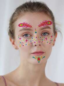 1 Tấm Ngôi Sao & Họa Tiết Lông Vũ Dạ Quang Mặt Miếng Dán Hình Xăm Chống Nước Giả Mặt Miếng Dán Hình Xăm Tự Làm Nghệ Thuật Thân Thể Đề Can - Nhiều màu - Xem 6