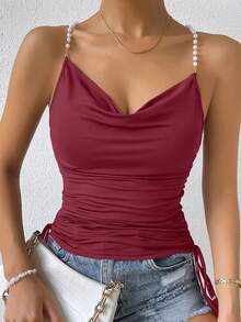 Allurite 垂領側抽繩吊帶上衣 - 紅色 - 查看 5