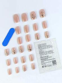 Transform Your Nails With 24pcs Bling Crystal Press On Nails, Medium Square 3D Rhinestone Decor Full Cover Fake Nail Kit - Multicolor - View 2