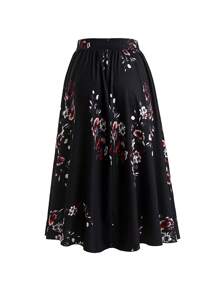 SHEIN Clasi Plus Floral Print Flare Skirt - Black - View 2