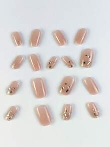 Transform Your Nails With 24pcs Bling Crystal Press On Nails, Medium Square 3D Rhinestone Decor Full Cover Fake Nail Kit - Multicolor - View 4