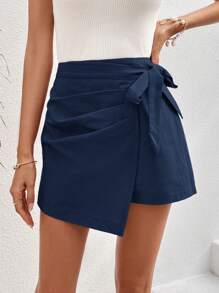 SHEIN VCAY Solid Knot Side Wrap Skort - Navy Blue - View 2