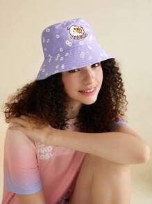 SHEIN X MOLANG 1pc Women Flower Pattern Letter Graphic Fashion Bucket Hat For Daily Life - Khaki - View 2