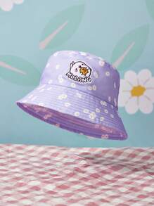 SHEIN X MOLANG 1pc Women Flower Pattern Letter Graphic Fashion Bucket Hat For Daily Life - Khaki - View 1