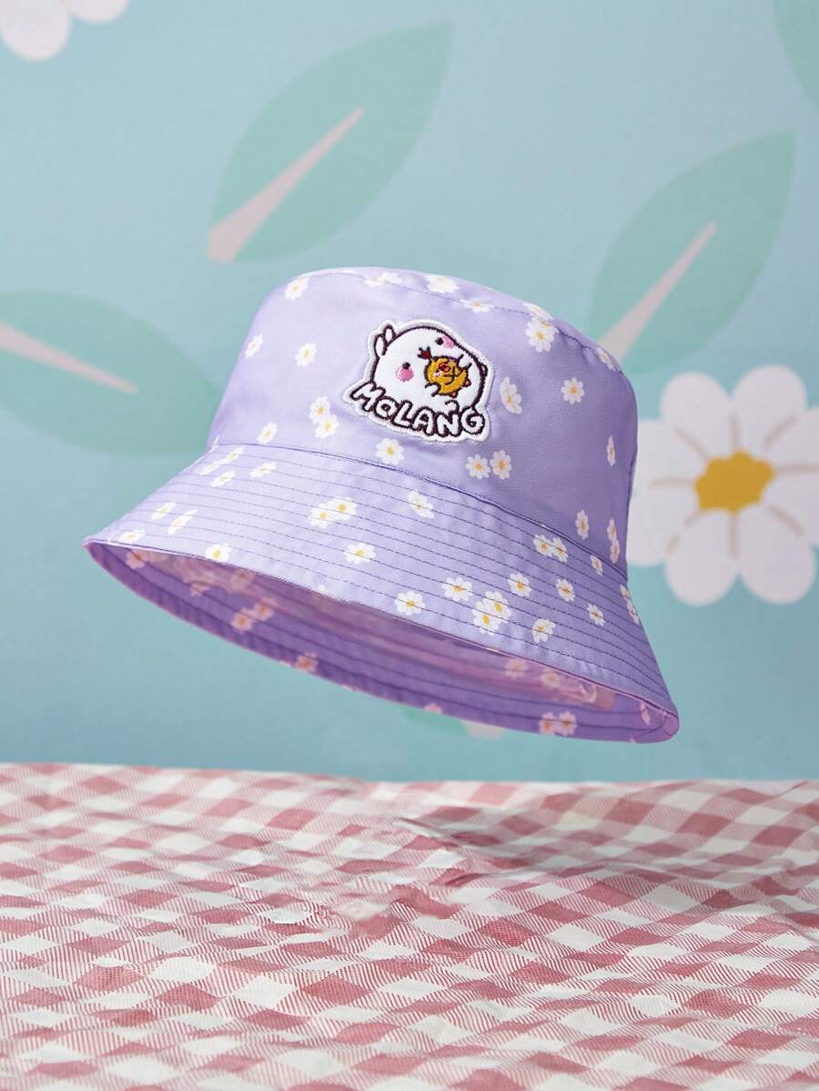 SHEIN X MOLANG 1pc Women Flower Pattern Letter Graphic Fashion Bucket Hat For Daily Life - Khaki - View 1