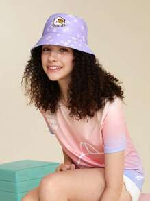 SHEIN X MOLANG 1pc Women Flower Pattern Letter Graphic Fashion Bucket Hat For Daily Life - Khaki - View 3