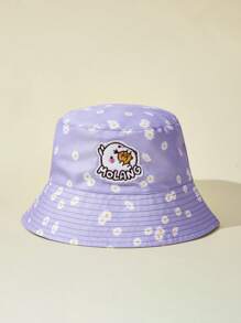 SHEIN X MOLANG 1pc Women Flower Pattern Letter Graphic Fashion Bucket Hat For Daily Life - Khaki - View 5