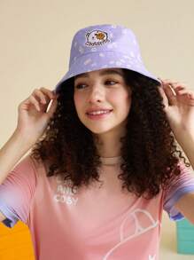 SHEIN X MOLANG 1pc Women Flower Pattern Letter Graphic Fashion Bucket Hat For Daily Life - Khaki - View 6