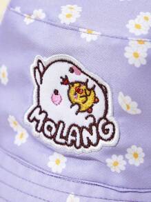 SHEIN X MOLANG 1pc Women Flower Pattern Letter Graphic Fashion Bucket Hat For Daily Life - Khaki - View 7