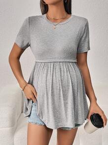 SHEIN Maternity Solid Peplum Tee - Light Grey - View 1