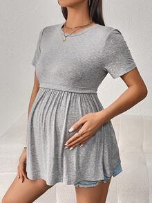 SHEIN Maternity Solid Peplum Tee - Light Grey - View 5