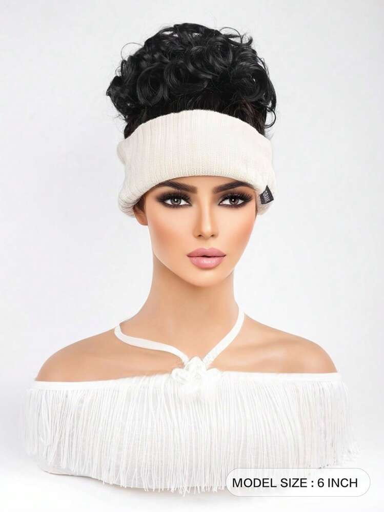 Short Curly Synthetic Hair Bun - Black - View 2