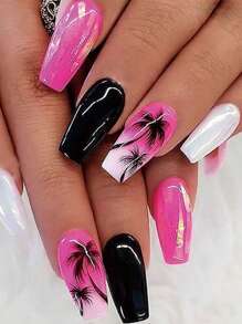 Biến đổi móng tay của bạn với 24 chiếc Long Coffin Tree Pattern Full Cover Bộ dụng cụ làm móng tay giả - Nhiều màu - Xem 1