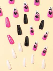 Biến đổi móng tay của bạn với 24 chiếc Long Coffin Tree Pattern Full Cover Bộ dụng cụ làm móng tay giả - Nhiều màu - Xem 2