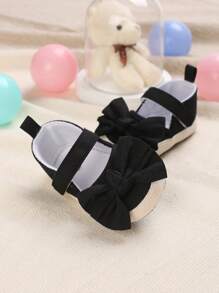 Black Bowknot Flat Shoes For Toddler Girls, 0-1 Years - Black - View 4