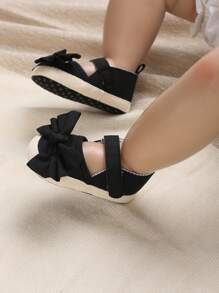 Black Bowknot Flat Shoes For Toddler Girls, 0-1 Years - Black - View 6
