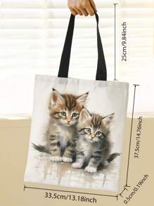 貓樣式學院風購物袋 - 彩色 - 查看 2