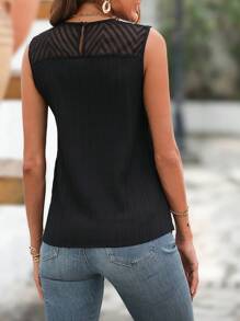 SHEIN LUNE Áo sơ mi nữ Tương phản Mesh màu trơn Giải trí - màu đen - Xem 2