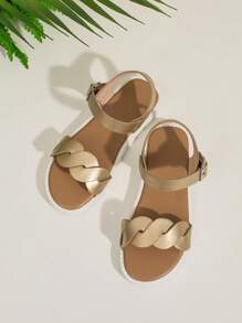 Girls Twist & Buckle Trang trí kim loại Dép quai ngang mắt cá chân chống trượt cho ngoài trời - Vàng - Xem 3