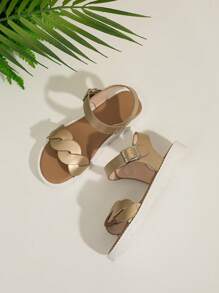 Girls Twist & Buckle Trang trí kim loại Dép quai ngang mắt cá chân chống trượt cho ngoài trời - Vàng - Xem 4