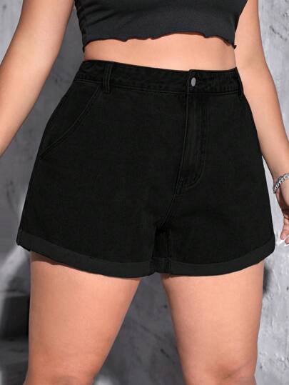 SHEIN ICON Plus Roll Hem Denim Shorts