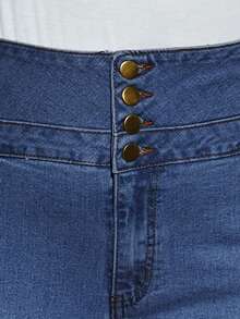 Plus High Waist Button Fly Skinny Jeans - Medium Wash - View 6