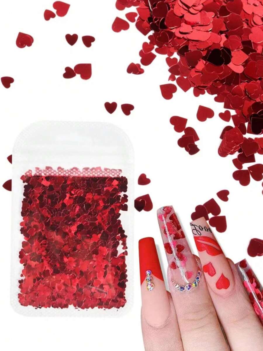 1入組發亮的紅色的黑色美甲亮片Love愛心形狀雪花切片裝飾用品配件混合尺寸 - 紅色 - 查看 1