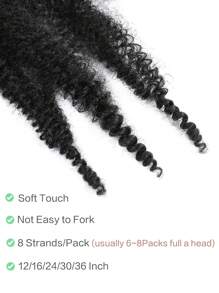 3packs/Lot 8-36 Inch Natural Black Long Curly Hair Extensions, Marley Twist Black Braiding Hair, Springy Afro Twist Black Hair Extensions,Kinky Twist Pre Fluffed Spring Twist Synthetic Hair Extensions With Gifts - Black - View 3