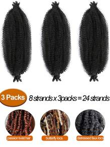 3packs/Lot 8-36 Inch Natural Black Long Curly Hair Extensions, Marley Twist Black Braiding Hair, Springy Afro Twist Black Hair Extensions,Kinky Twist Pre Fluffed Spring Twist Synthetic Hair Extensions With Gifts - Black - View 6