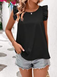 SHEIN VCAY Top ribete con fruncido de espalda con tira cruzada - Negro - Ver 5
