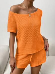 Chiquease 休閒打結純色女士兩件套 - 橘色 - 查看 4