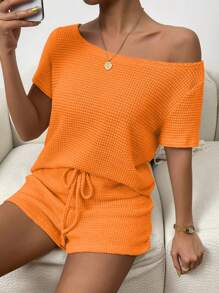 Chiquease 休閒打結純色女士兩件套 - 橘色 - 查看 5
