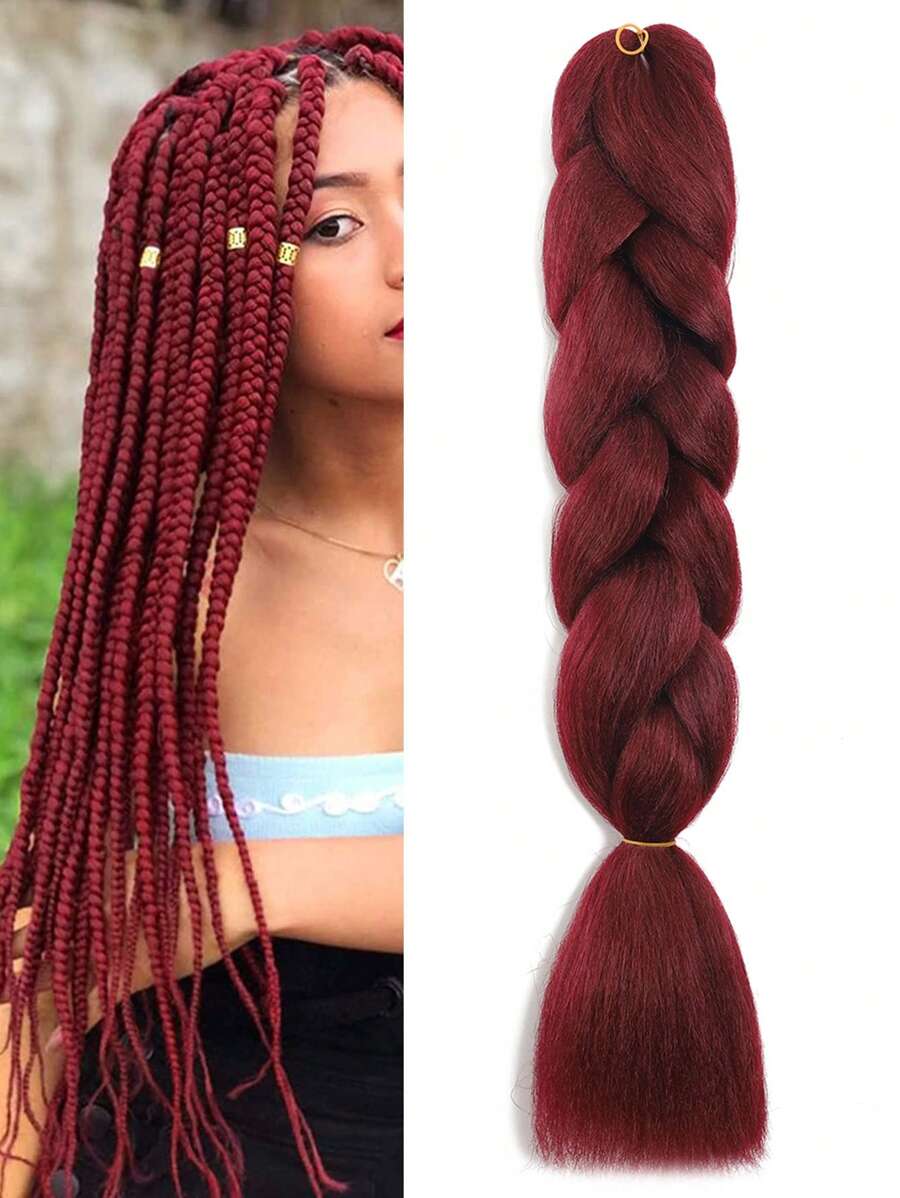 Phần mở rộng tóc bện tổng hợp 24 inch 1 gói Burgundy - Màu Đỏ Sâu - Xem 1