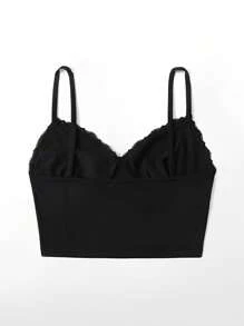 SHEIN Unity 休閒蕾絲拼接 前綁帶蝴蝶結純色女士背心