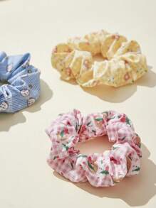 SHEIN X MOLANG 3入組女士卡通圖案時尚大腸髮圈適用於頭髮裝飾用品