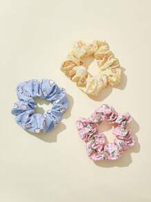 SHEIN X MOLANG 3入組女士卡通圖案時尚大腸髮圈適用於頭髮裝飾用品