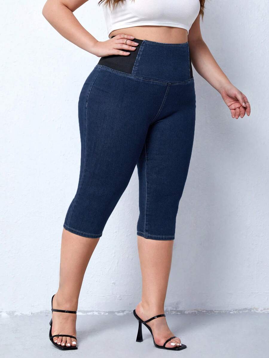 EMERY ROSE Plus High Waist Skinny Capris Jeans - Dark Wash - View 1