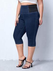 EMERY ROSE Plus High Waist Skinny Capris Jeans - Dark Wash - View 3