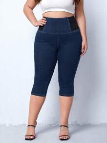 EMERY ROSE Plus High Waist Skinny Capris Jeans - Dark Wash - View 4