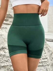 Yoga Basic Quần Shorts Thể thao Nữ Sọc - Màu xanh lá cây đậm - Xem 6