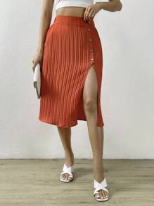 SHEIN Privé Falda con botón delantero de muslo con abertura - Óxido marrón - Ver 4