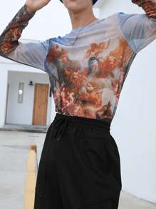 Manfinity EMRG Men T-Shirts Crew Neck Short Sleeve Graphic Tee Y2K Summer Polyester - Multicolor - View 1