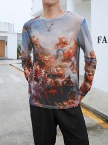 Manfinity EMRG Men T-Shirts Crew Neck Short Sleeve Graphic Tee Y2K Summer Polyester - Multicolor - View 4